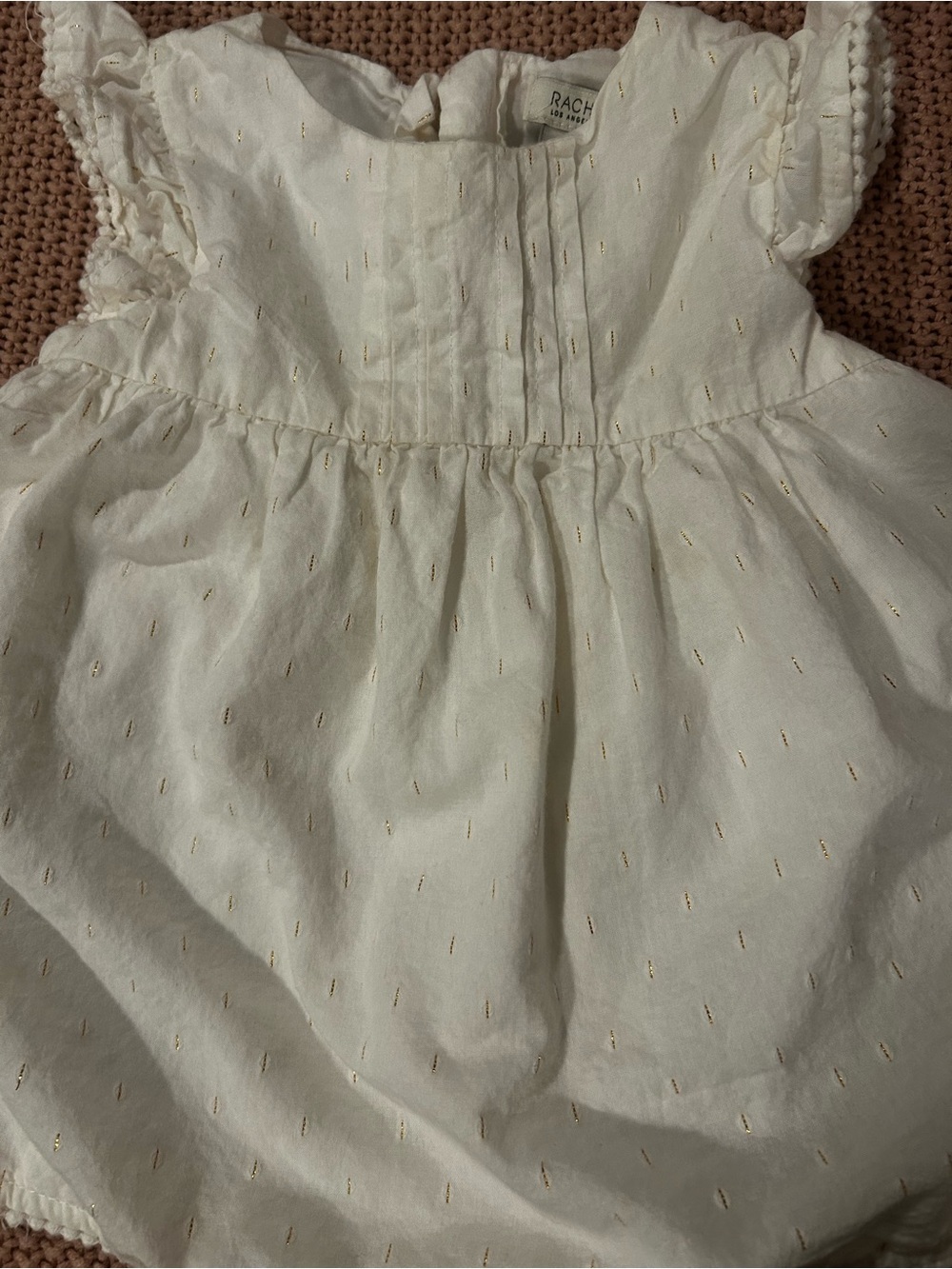 Rachel Zoe Baby Girl White Gold Metallic Flutter Sleeve Dress 24M